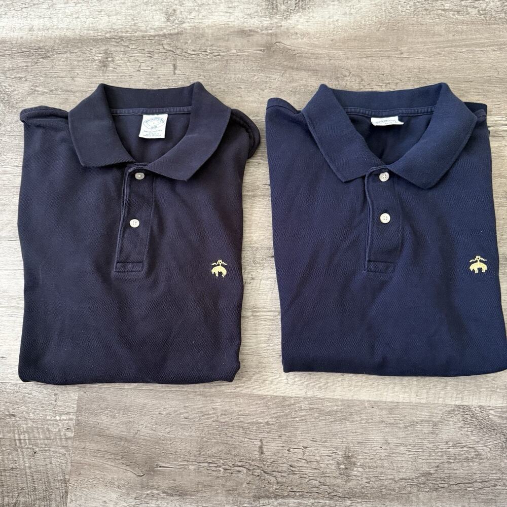 LOT Of 2 Brooks Brothers Polo Shirts Men Large Blue Performance Slim Logo Cotton